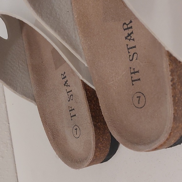 TF STAR White Birkenstock Style Sandals with Buckles - Picture 3 of 7